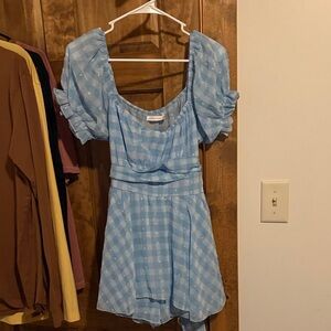 Altard StateBlue Plaid Puff Sleeve Romper
